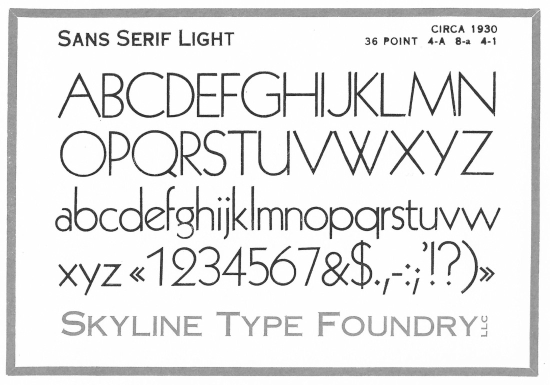 Quilt Kan ikke detekterbare Sans Serif Light w/Alternates – 36 pt – Skyline Type Foundry